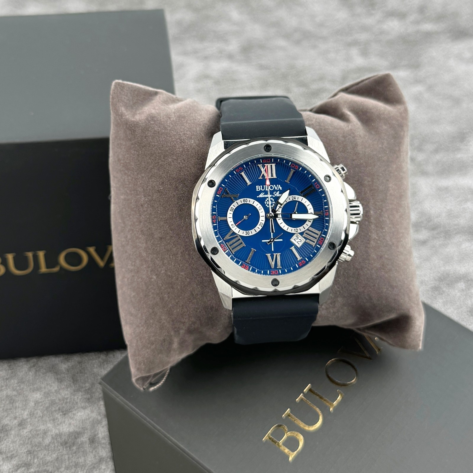 BULOVA Men’s Marine Star A Dark Blue Dial Chronograph Quartz Watch 98B258