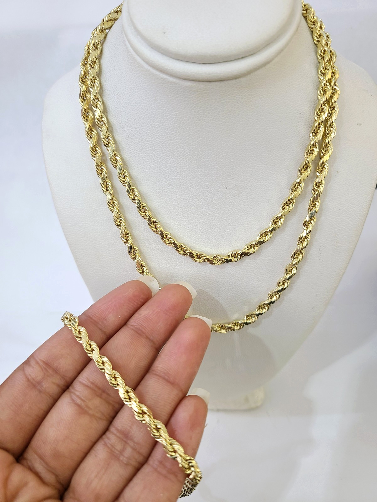 10k Yellow Gold Rope Chain 5mm Necklace Bracelet Set Real Men Women