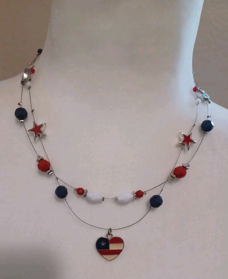 Carson Piere Scott Americana Necklace Double Strand Wire Beads Charm Patriotic