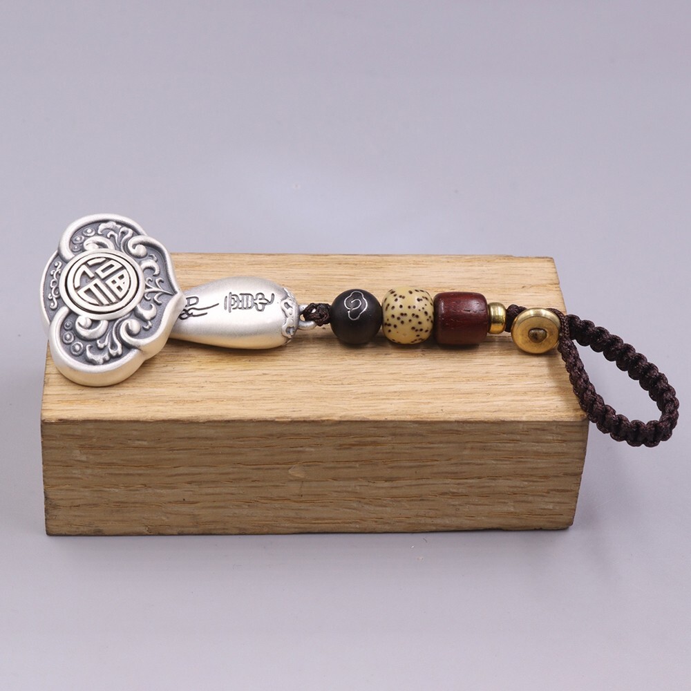 Solid 999 Fine Silver Lucky Pendant – Ruyi 如意 Blessing Pendant 40mm H 22-24G
