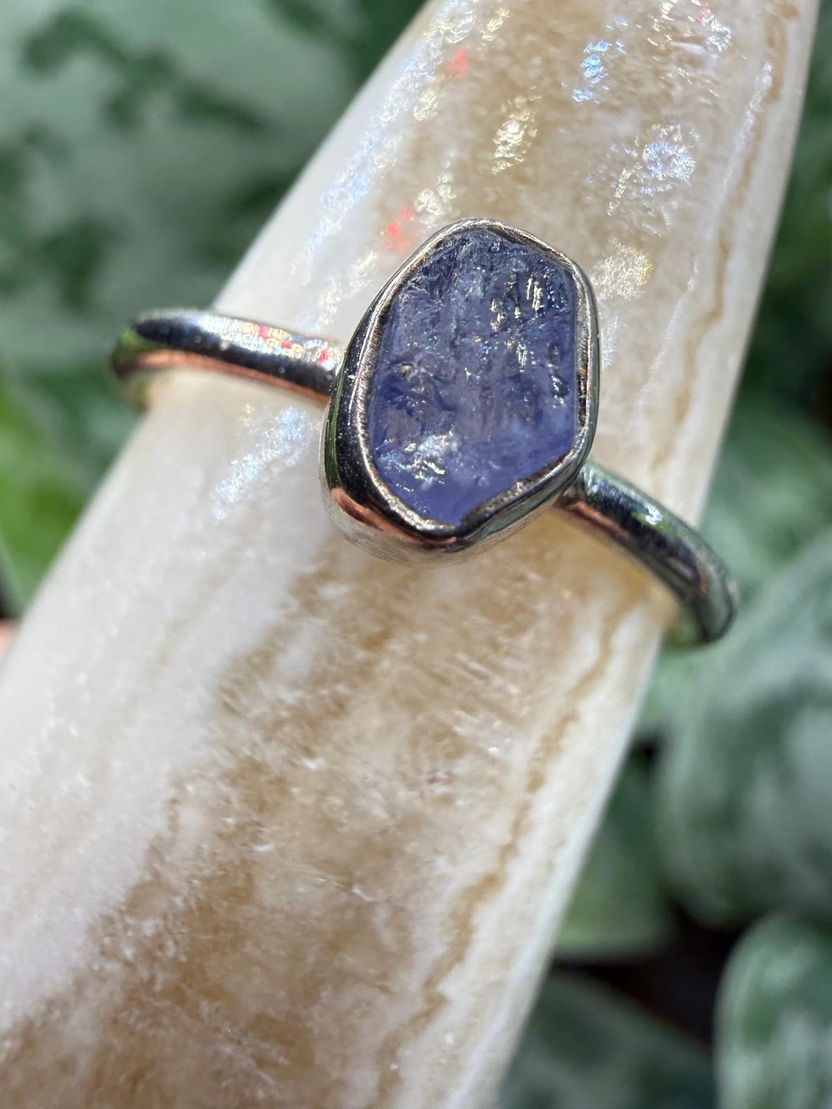 Natural Rough Tanzanite Ring Size 6 in .925 Sterling Silver