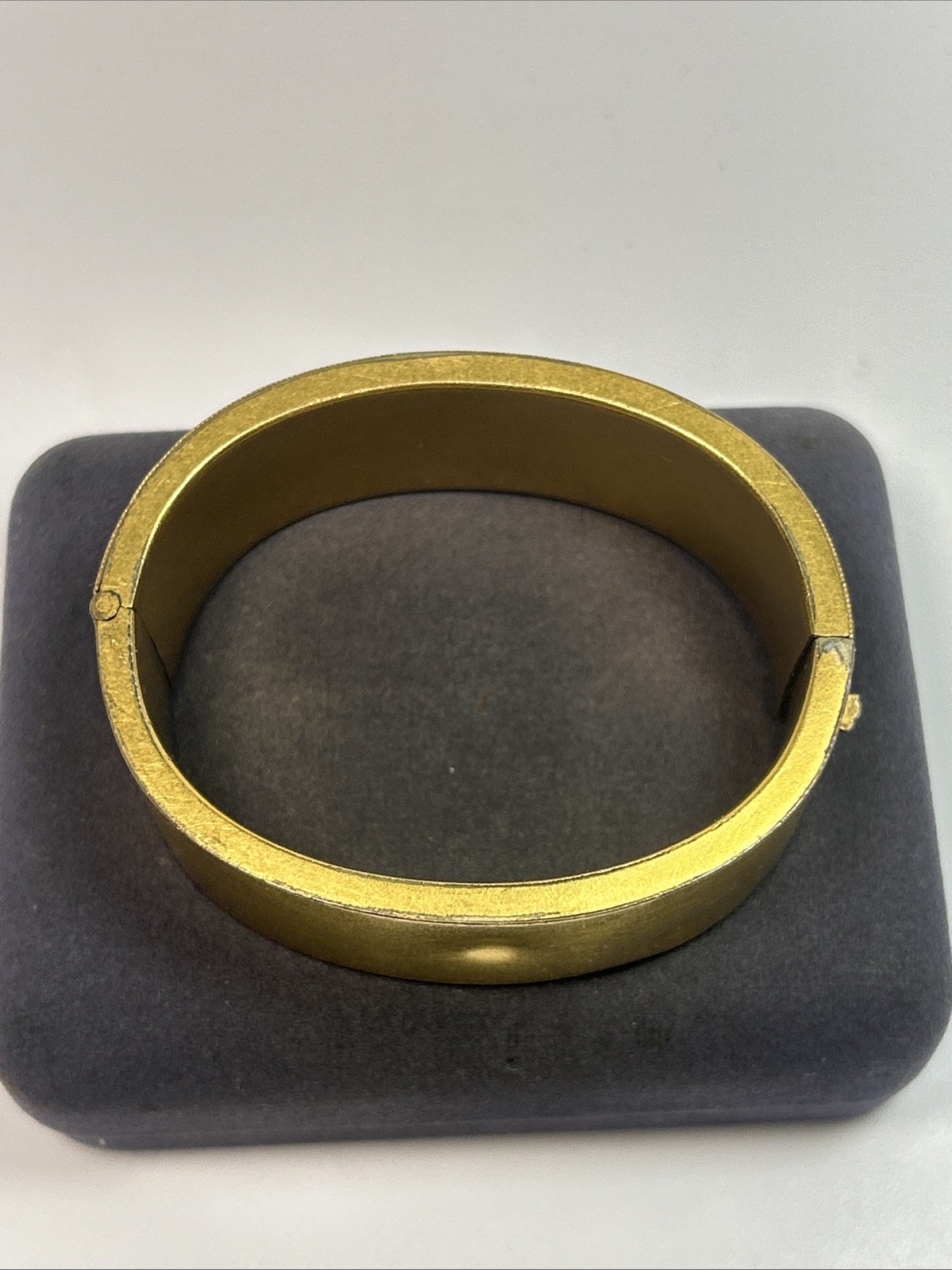 Victorian Etruscan Revival Gold Gild Wide Floral Motif Insert Clasp Bangle