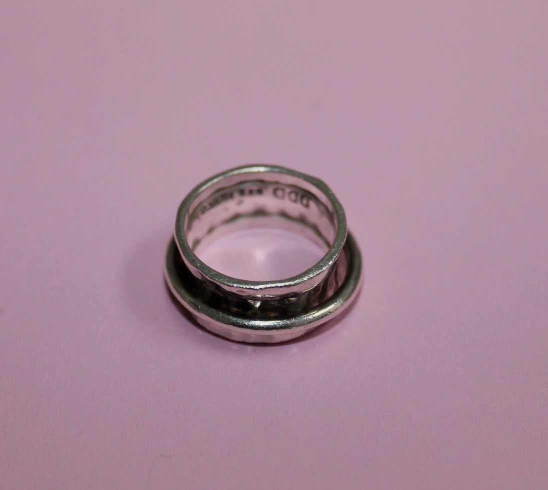 DDD Mexico 925 Hammered Ringed Wide Band Ring Size 7.75 [076GCM]