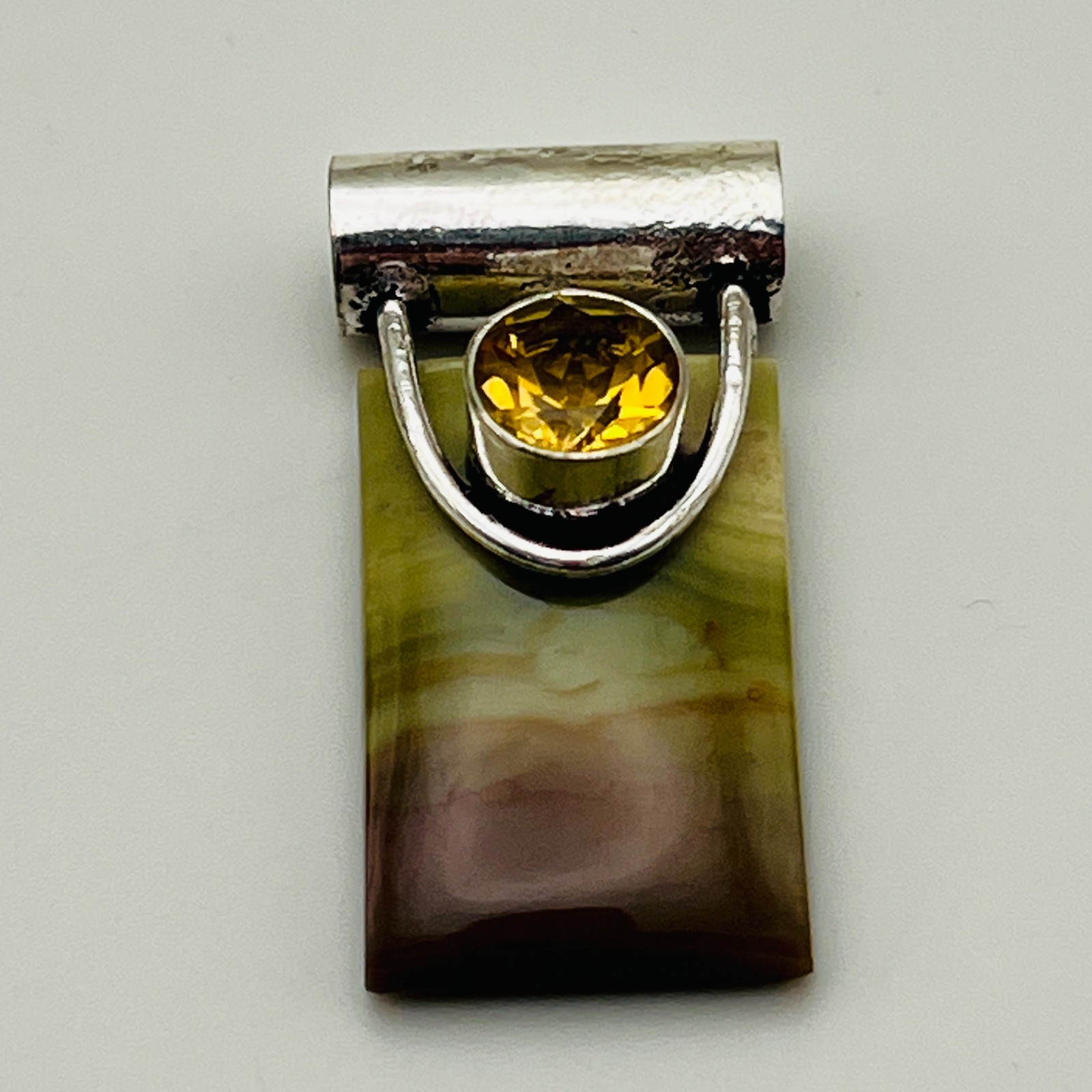 Artisan Pendant Rectangle Stone Yellow Accent Silver Tone Modern Statement