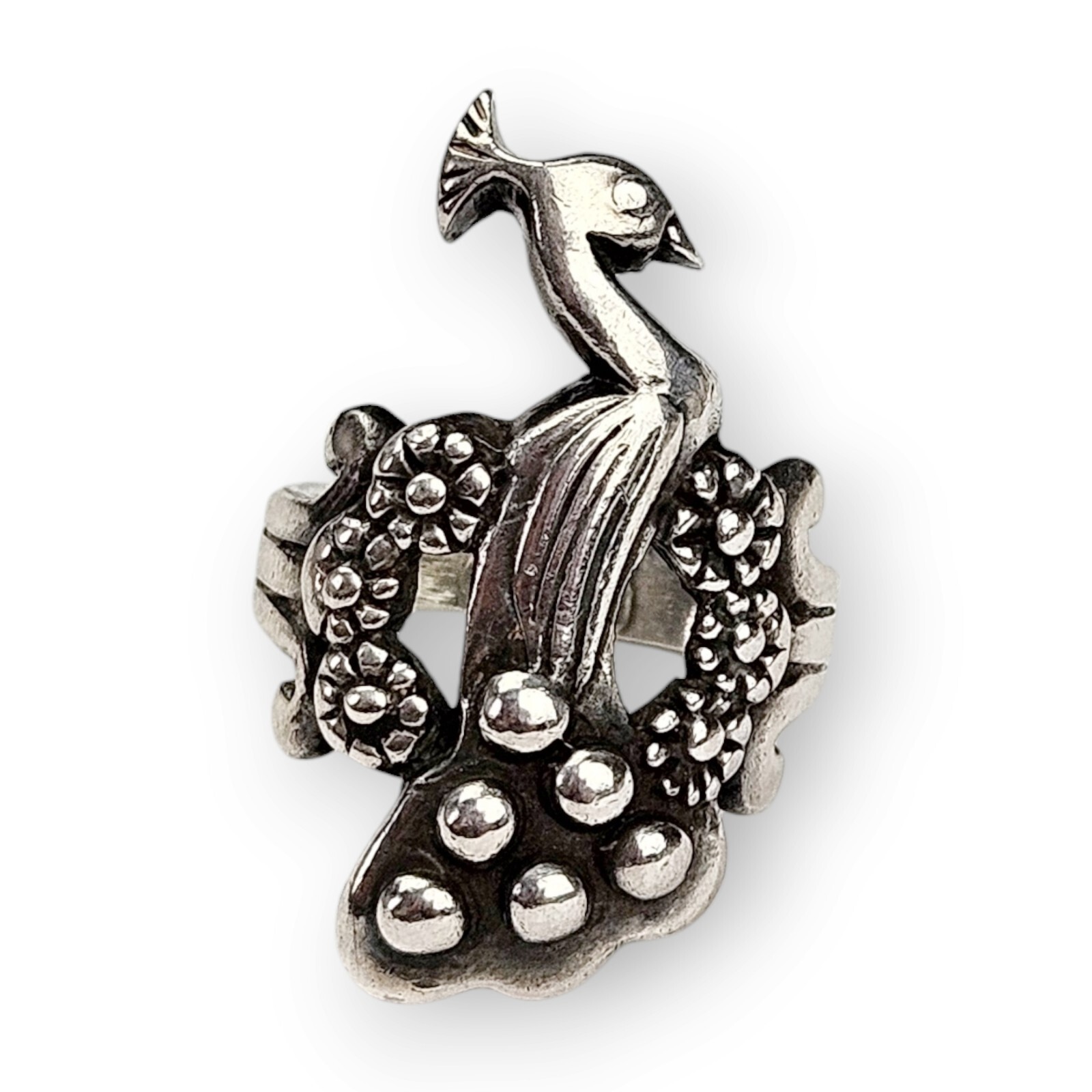 Femme Metale Peacock Sterling Ring Hand Cast Extra Wide Biker Rock 925 Silver 9