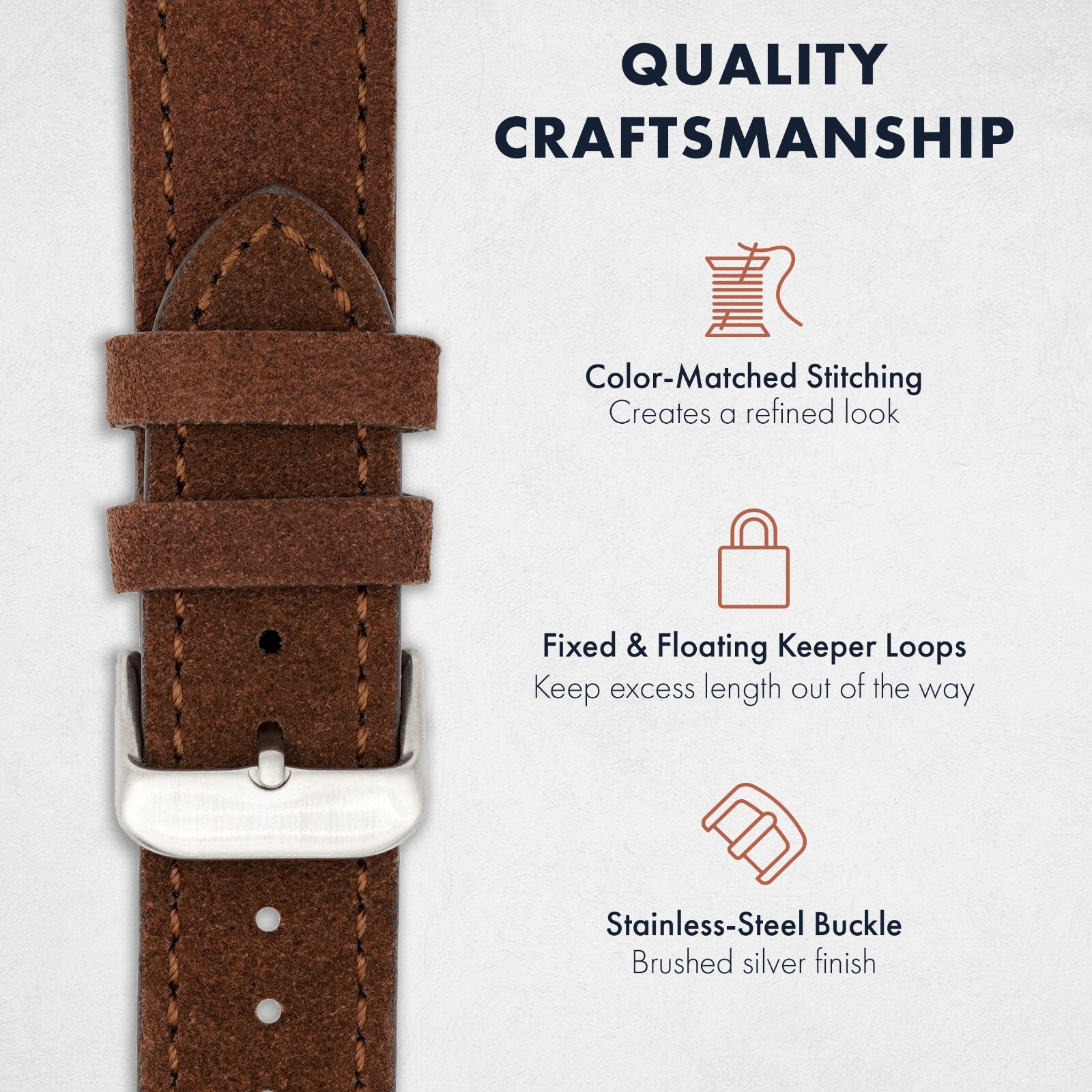 Suede Quick Release Watch Band – Dark Brown – 18, 20 or 22mm