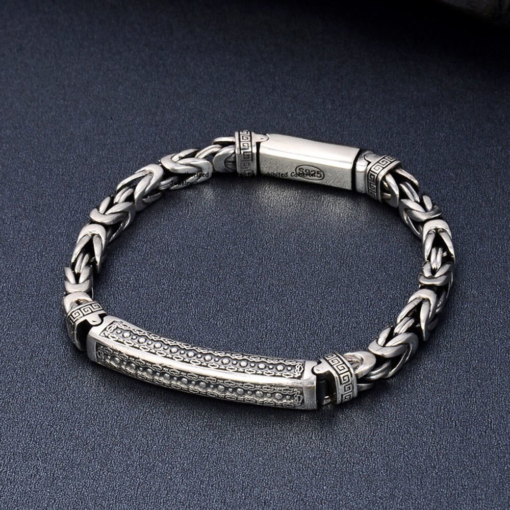 Pure S925 Sterling Silver Chain Men Women Lucky 5mm Byzantine ID Link Bracelet