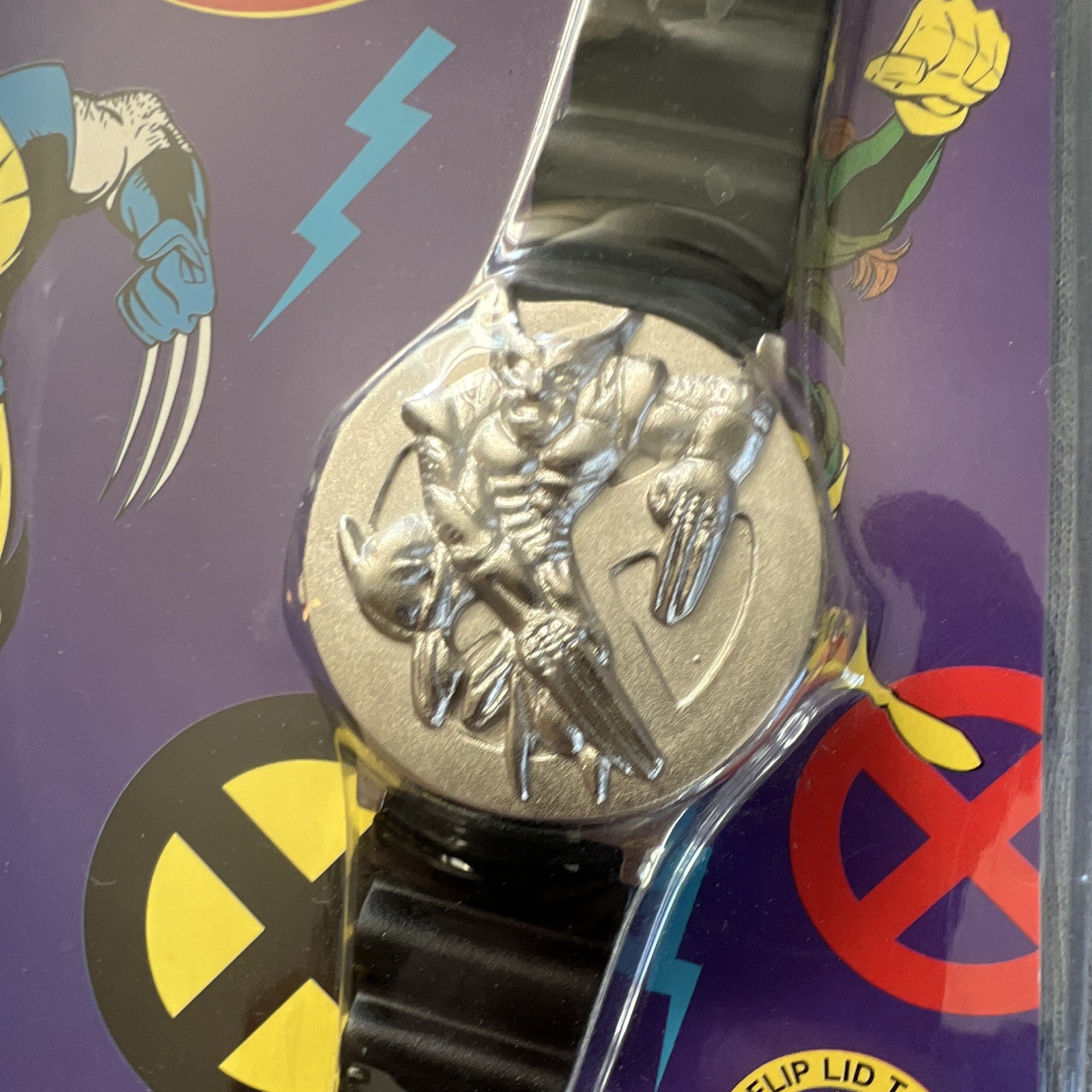 Marvel Comics X-Men Digital Quartz Wristwatch Day/Date Black Plastic Band 1990s