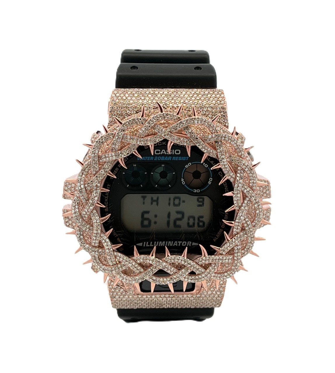 Casio G-Shock DW6900 925 Silver Moissanite 5.50CT Iced Out Watch Rose Tone
