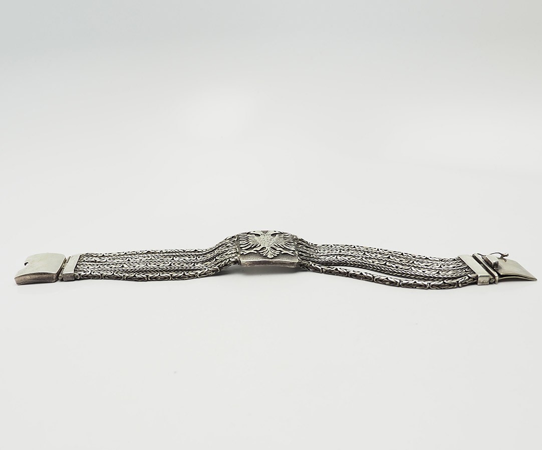Vintage heavy handmade sterling silver Albania double headed Eagle men bracelet