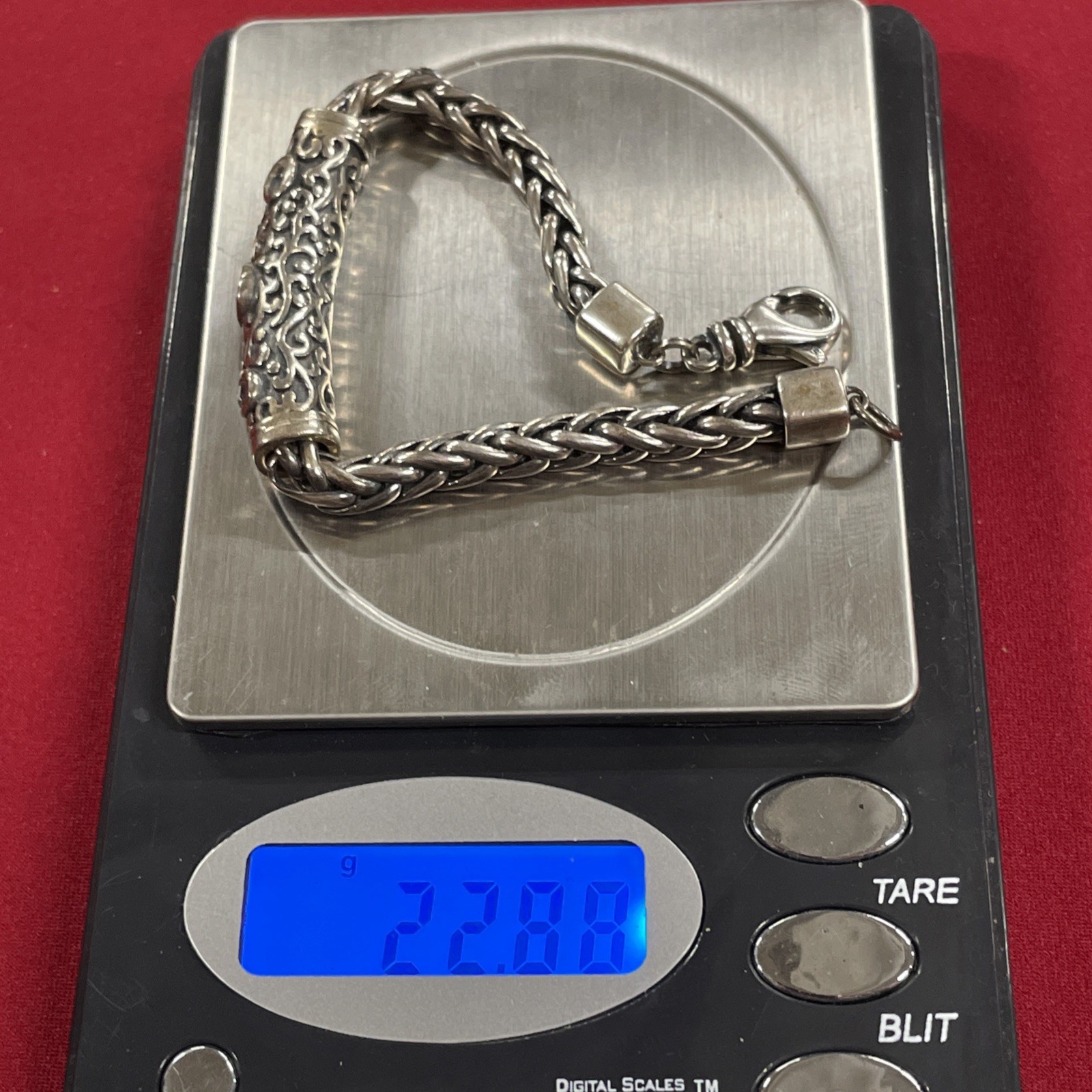 Sterling Silver 925 Israel PZ Paz Creations Carved Bar Chain 6.75 Bracelet