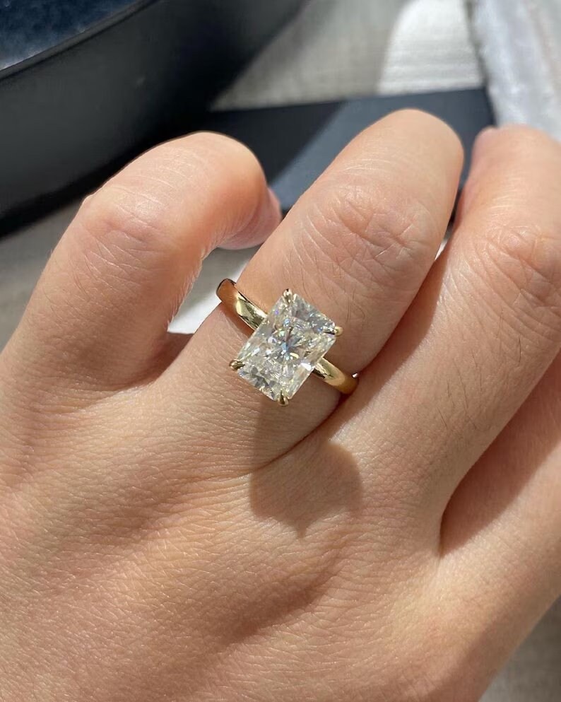 IGI 3Ct Radiant Cut EF/VS1 Lab Grown Diamond Anniversary Ring In 14k Yellow Gold
