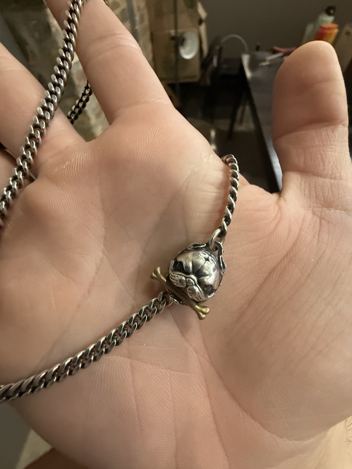 Coppertistwu cuban link chain (21 Inches) With Bulldog and Bone Connector