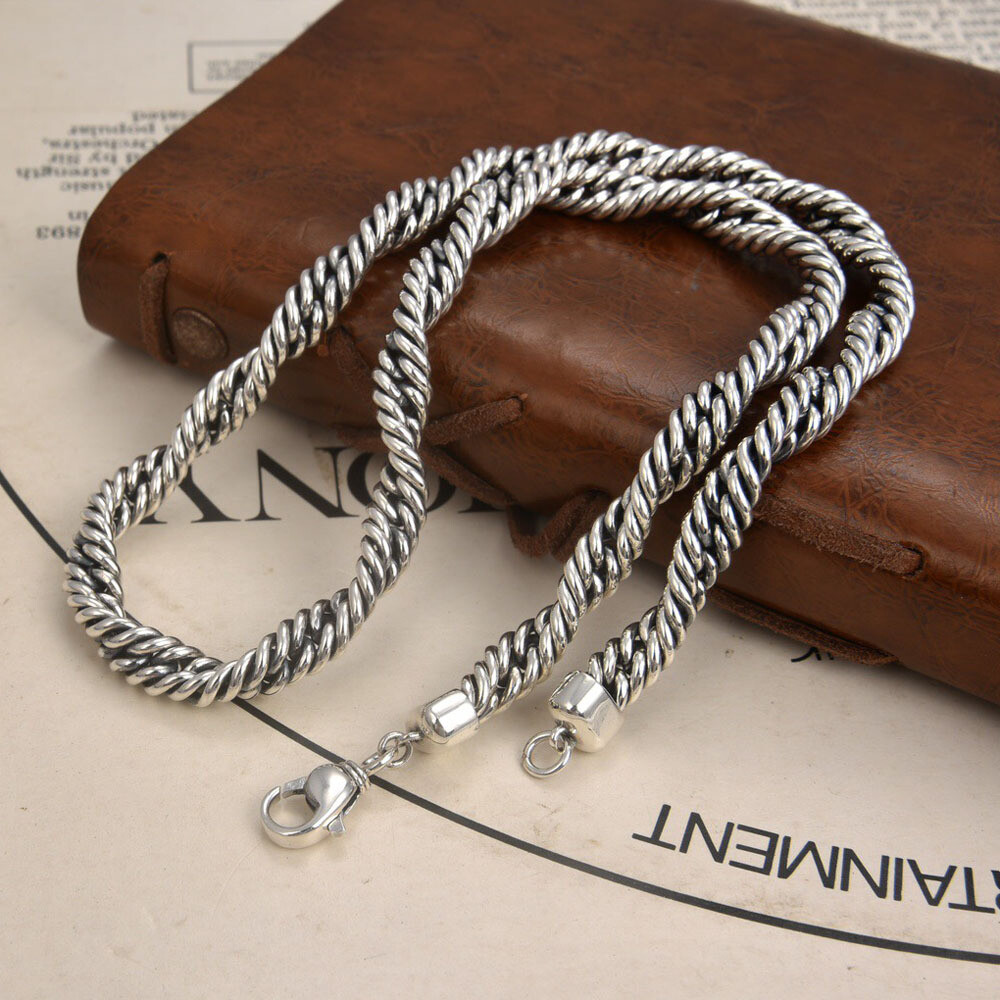 Real 925 Sterling Silver Necklace Women Men Double Twist Rope Link Chain