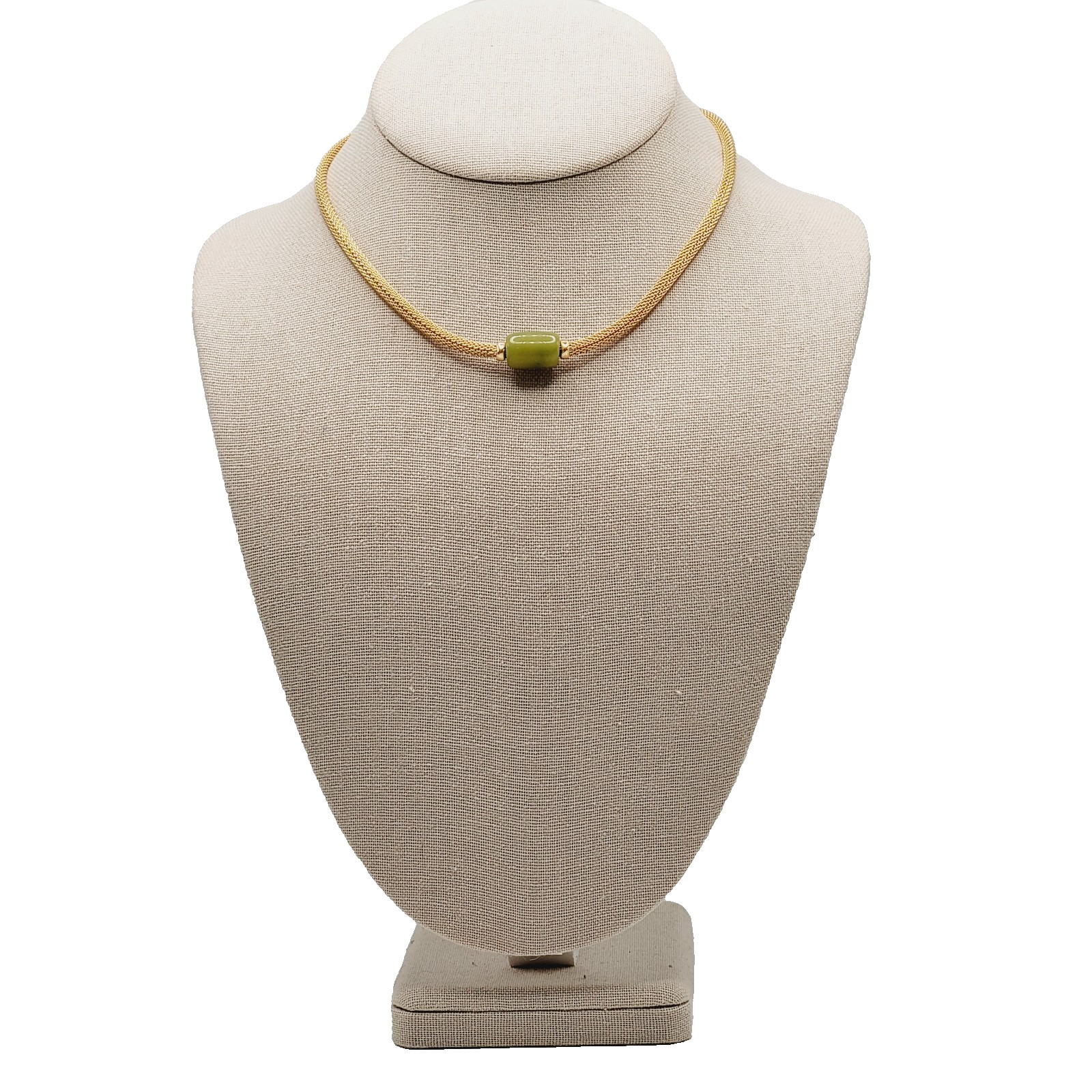 Crown Trifari Mesh Choker Necklace Lime Green Lucite Fixed Barrel Pendant 15 in