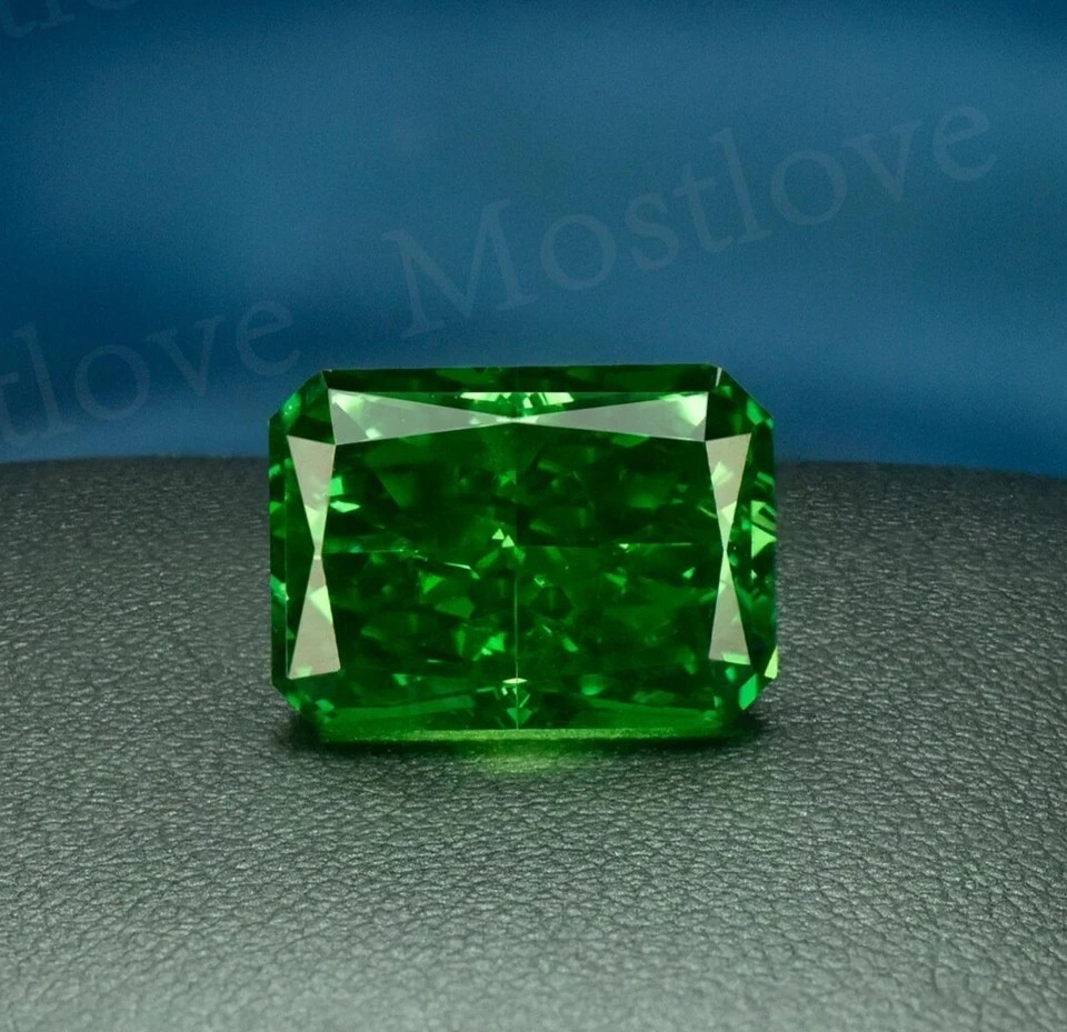 32 Ct EGL Certified Natural Flawless Green Zircon Emerald Cut Loose Gemstone