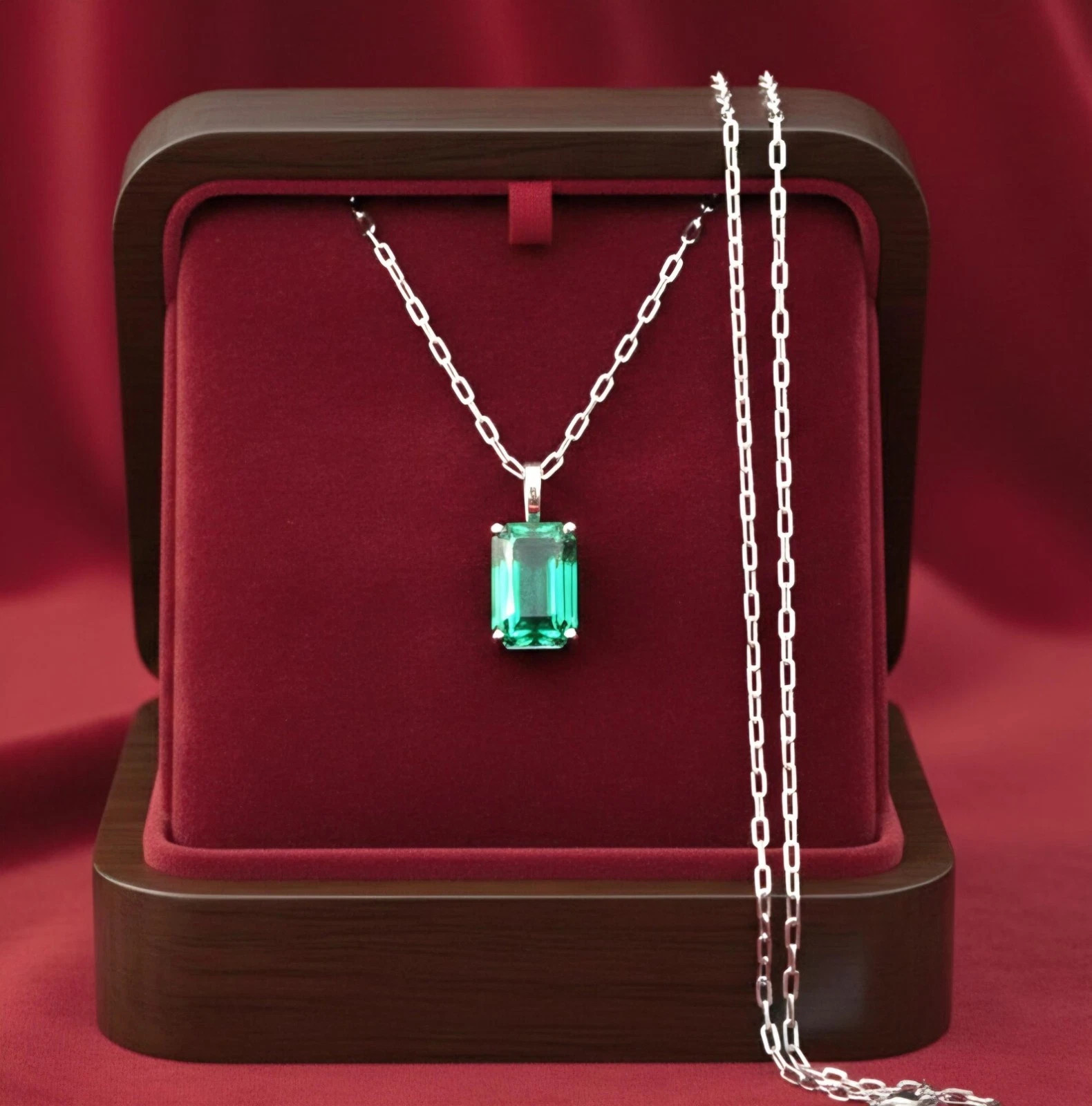 Certified 18.10 Ct Natural Emerald Pendant Sliver Jewelry Gemstone Emerald Cut