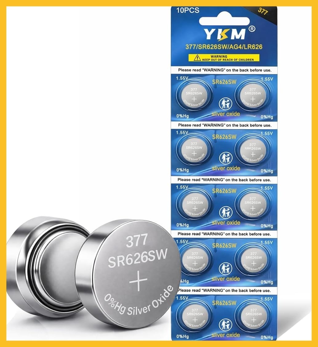 YKM 10 Pack 377 SR626SW Watch Battery LR626 377/376 V377 377a AG4 1.55V Silver