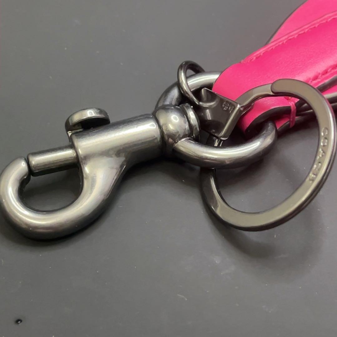 COACH Pink Leather Keychain Strap Bag Charm Metal Details 24cm Used