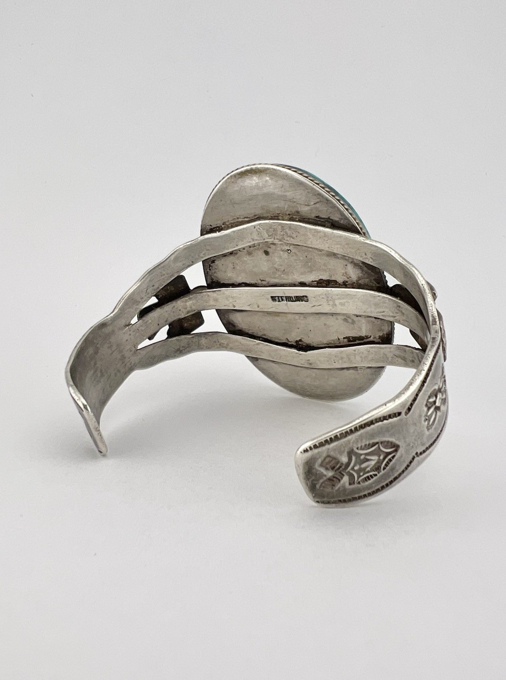 Fred Harvey Navajo Sterling Silver Kingman Turquoise Thunderbird Cuff Bracelet