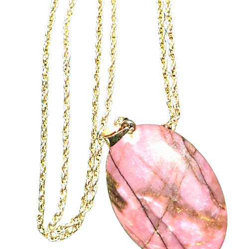 Vintage Agate Pendant 1 1/4in x 7/8in Gold Necklace 26in