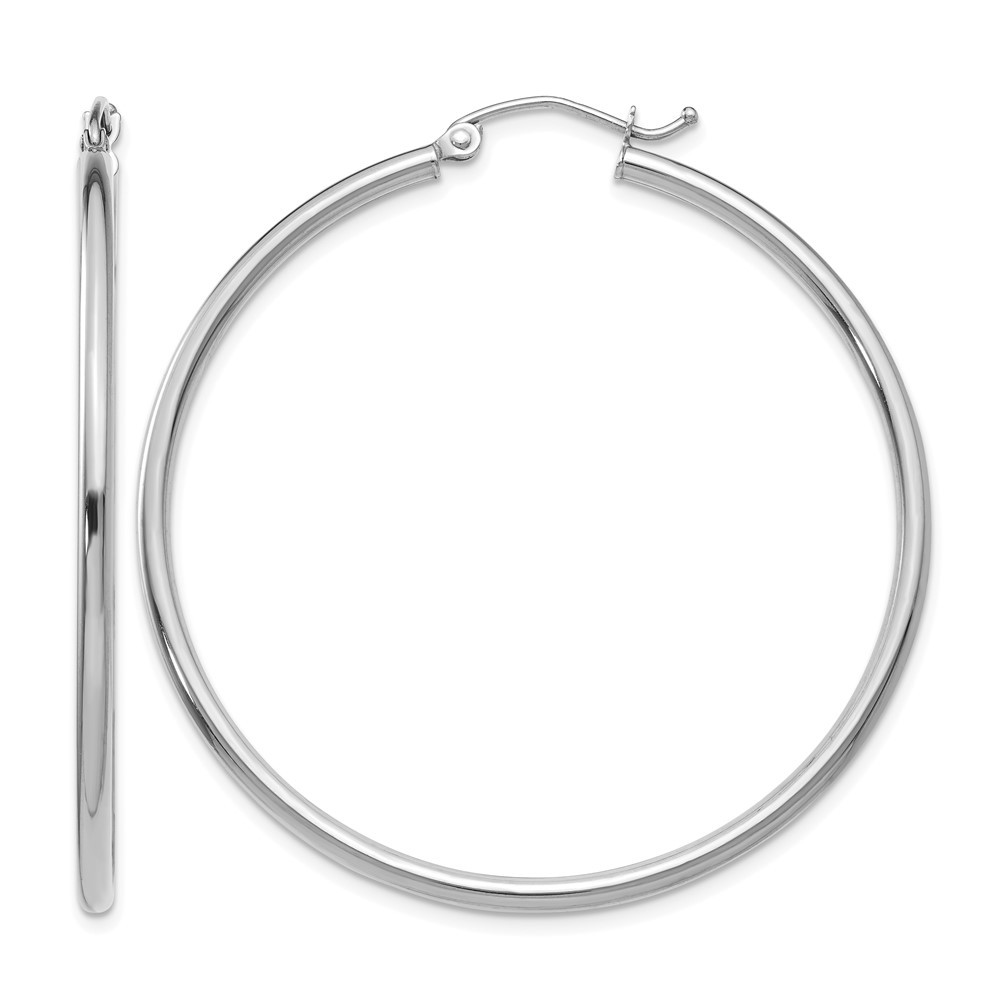 10K White Gold 2MM Thick Medium Classic Hoop Earrings 1.8 Inches