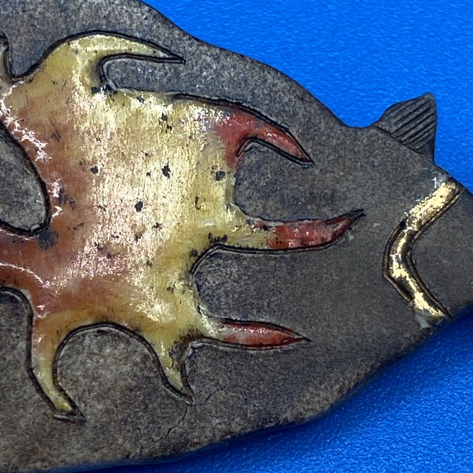 PIN Brooch FISH Artisan made ceramic pottery enamel MCM style brown orange red