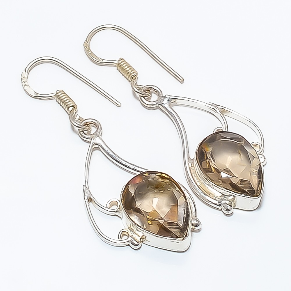 Smoky Quartz Gemstone 925 Silver Plated Earring 1.95″ TE7507-1056