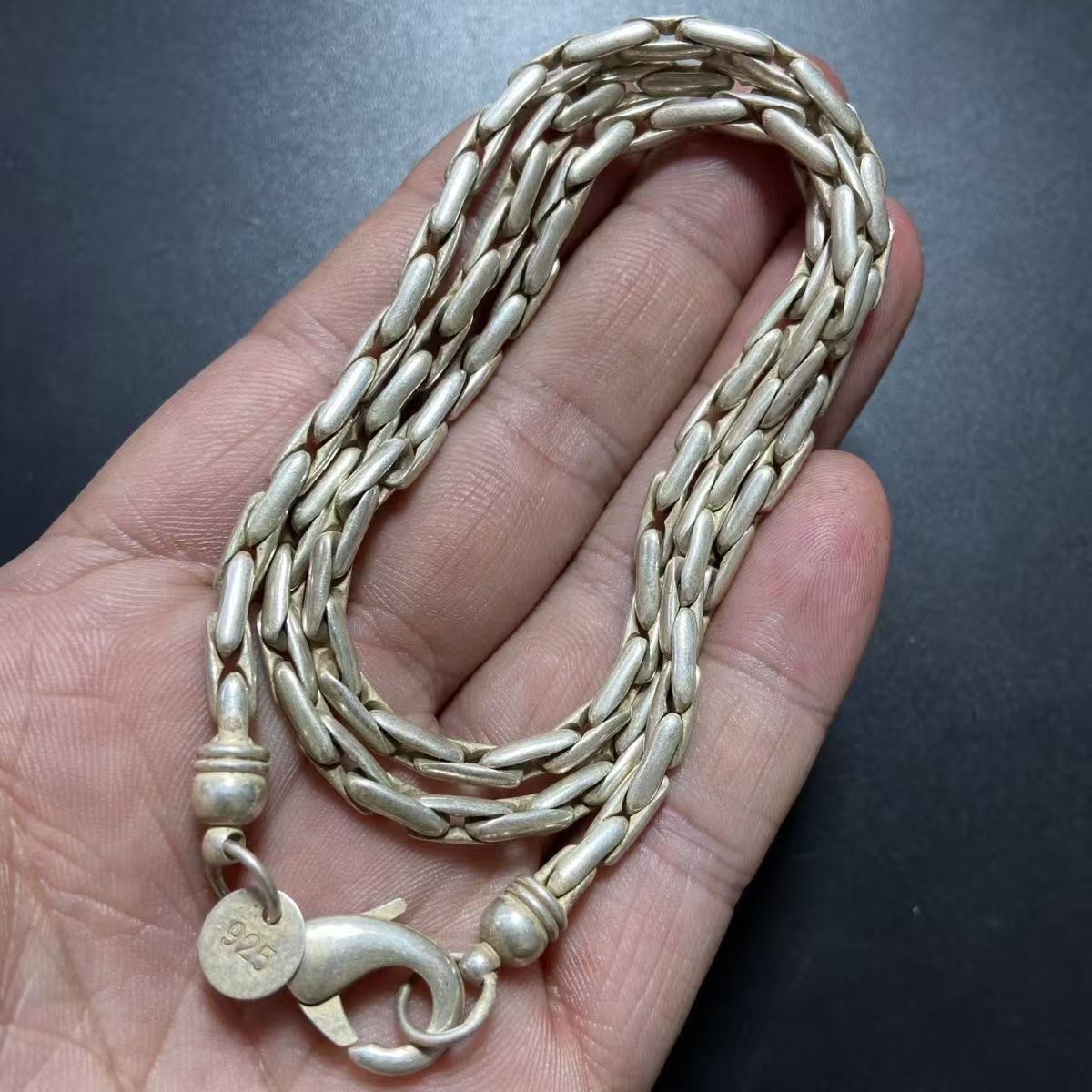 Ethnic Handmade Nepal Old Silver Necklace Silver-Plated Braided Chain Vintage