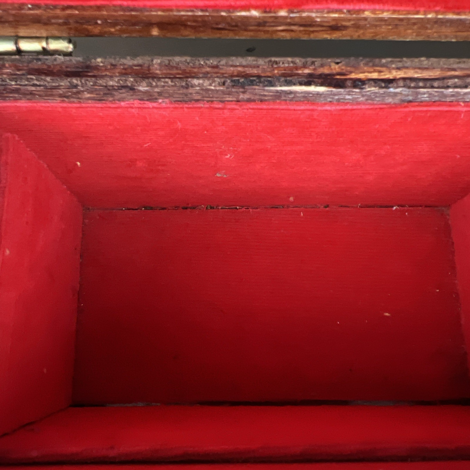 VTG Mid Century Castle Wooden Jewelry Box Red Velvet Lined 13.5″ Medieval Patina