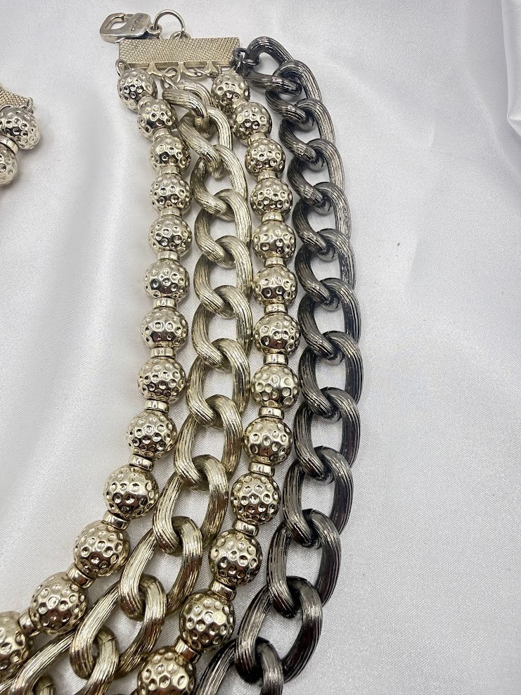 St. John Collection Multi Strand Chunky Silver Tone Statement Necklace Signed