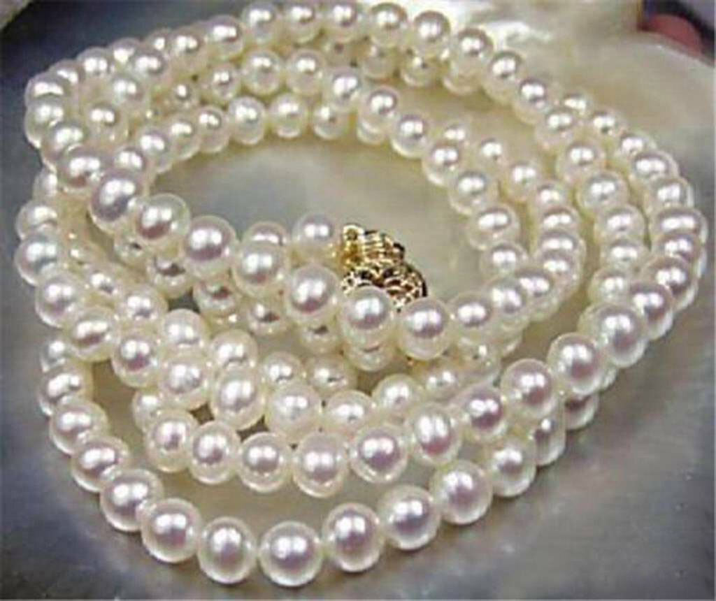 Genuine Natural 7-8mm White Akoya South Sea Freshwater Cultured Pearl Necklaces
