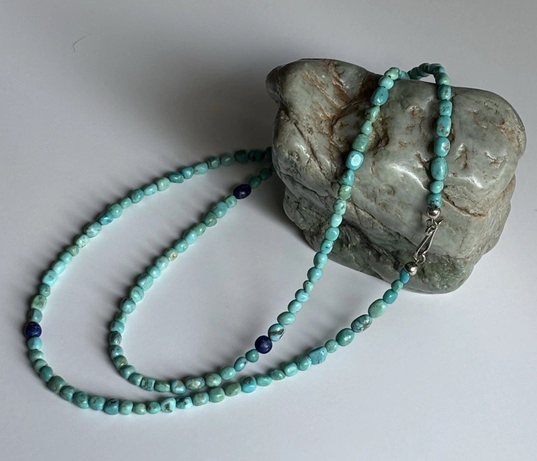 Jay King Turquoise & Lapis Beaded 34” Single Strand Necklace 925 Hook Closure