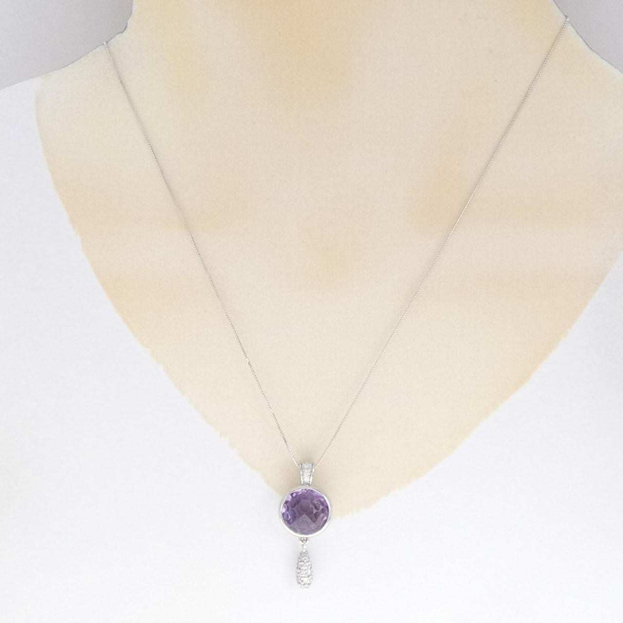 Authentic K18WG Amethyst Necklace 5.40CT #270-004-157-7957