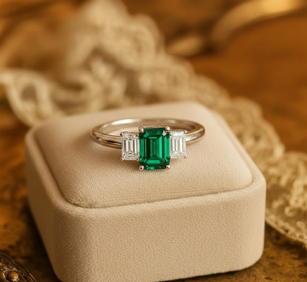 2.51 Ct Emerald Cut Natural Emerald Diamond Wedding Ring 14K Solid White Gold