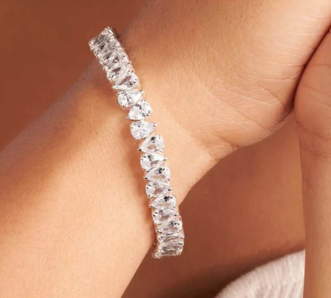 6.75CT Pear Cut Lab Grown EF/VSSI Diamond Women’s Tennis Bracelet 14k White Gold