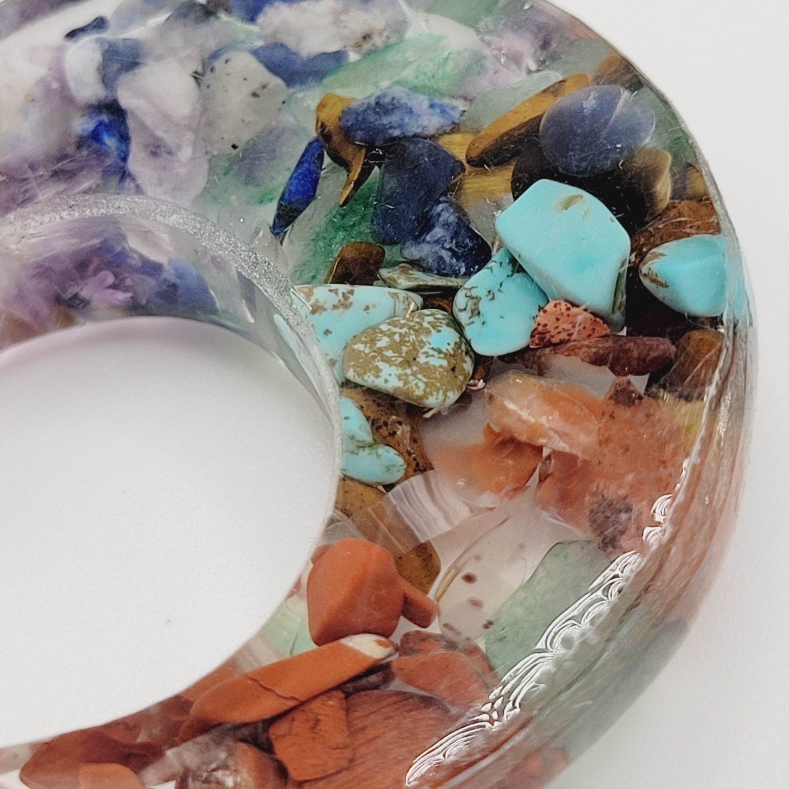 Crescent Moon Shape Orgone Chakra Crystal Chip Pendant Ornate Bail No Chain