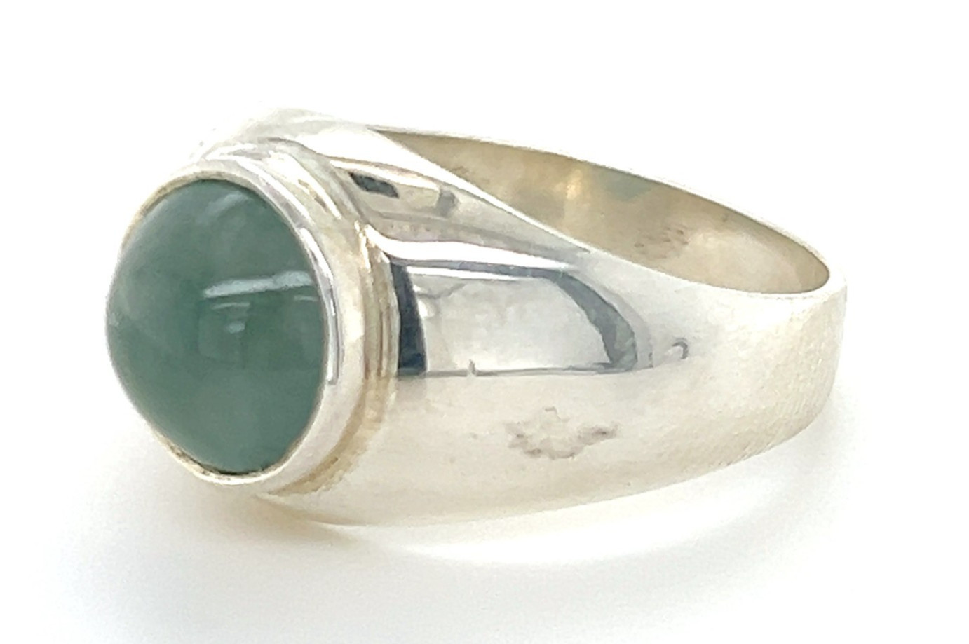 Type A Burmese Icy Water Green Jadeite Ring 32.7ct 925 Silver US13 Bold
