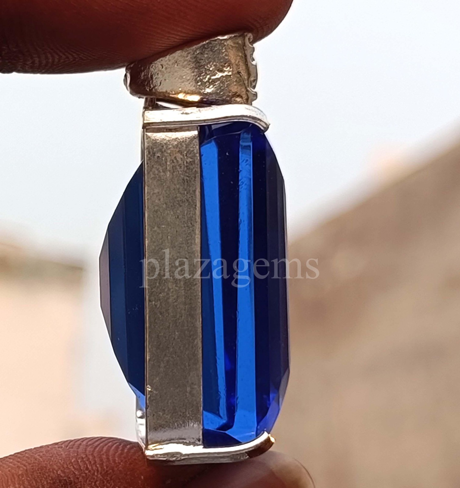 EGL Certified 97.75 Ct Blue Sapphire Emerald Cut Pendant 925 Silver Chain 5NSB