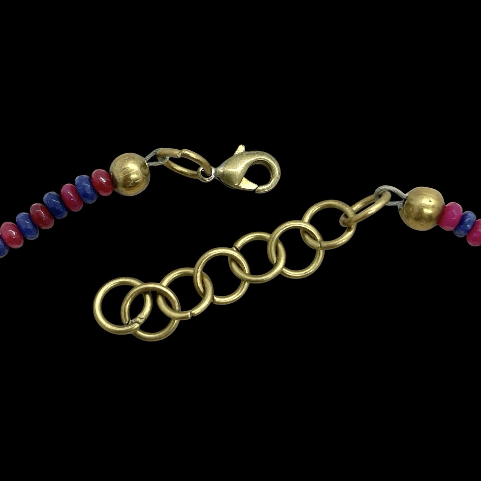 Vtg Nepalese Tibetan Brass Turquoise Glass Cabochon Amethyst Quartz Bead Choker