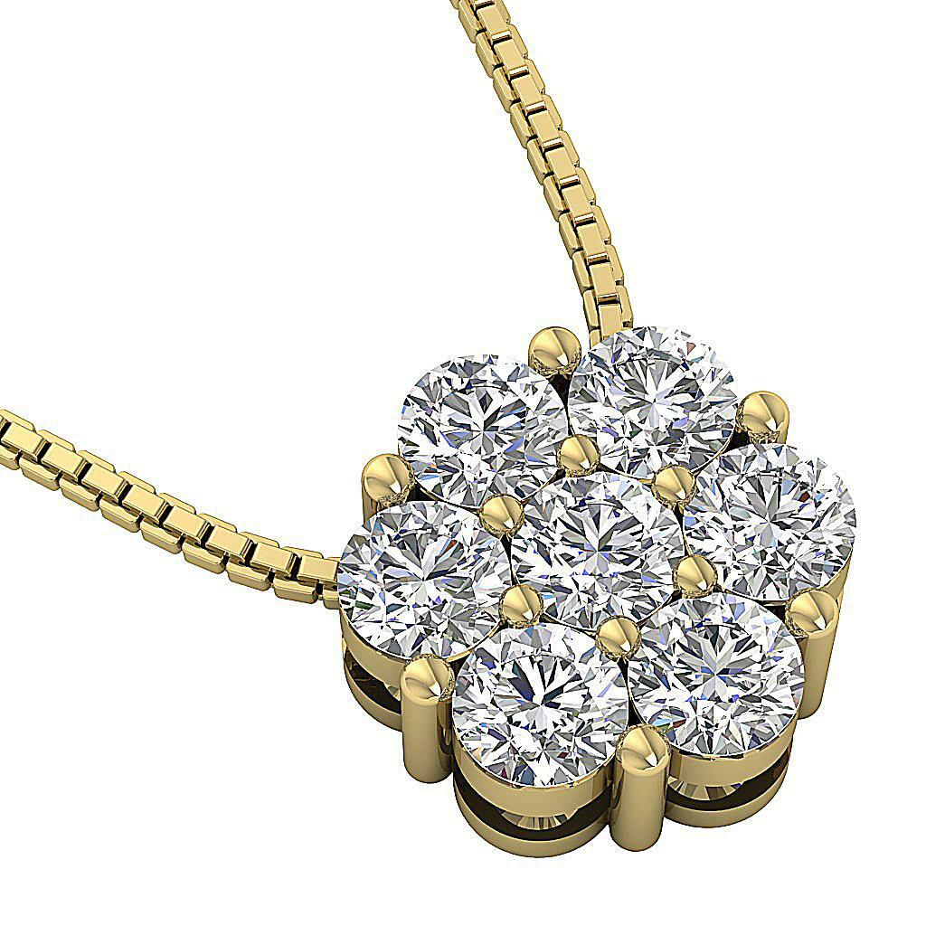 Cluster Pendant Necklace SI1 G 1.60 Carat Round Diamond 14K Rose Gold 11.00 MM
