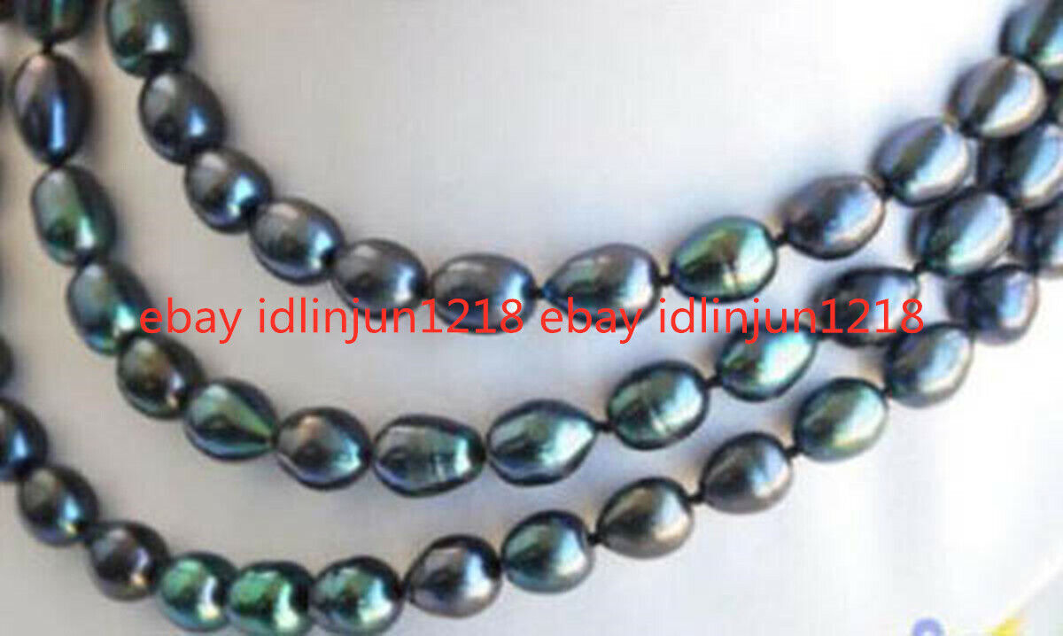 Natural 7-8/8-9/9-10/10-11mm Black Tahiti Rice Pearl Necklace 18inches
