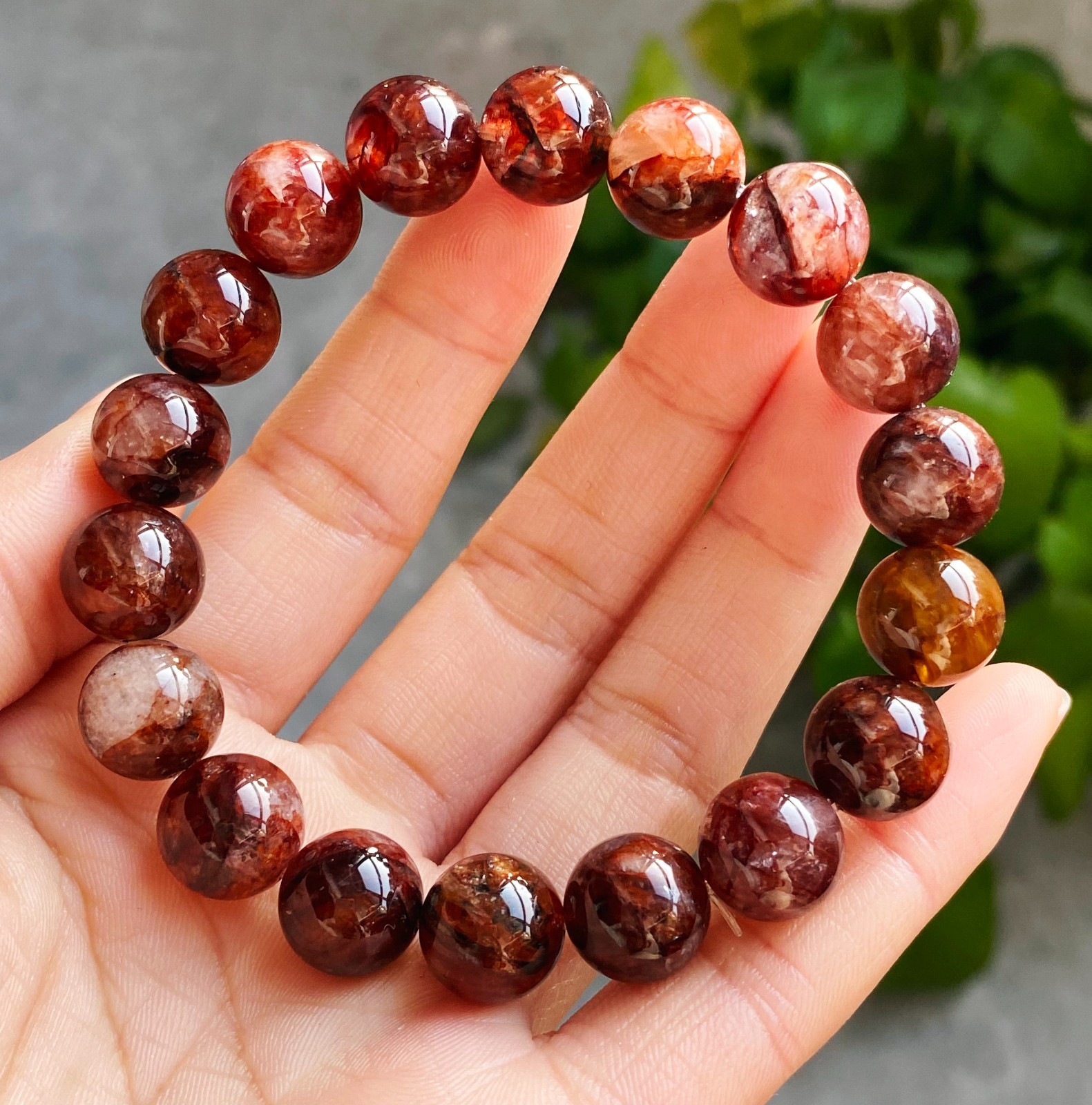 11.6mm Natural Red Multi-inclusions Phantom Quartz Crystal Beads Bracelet 2728