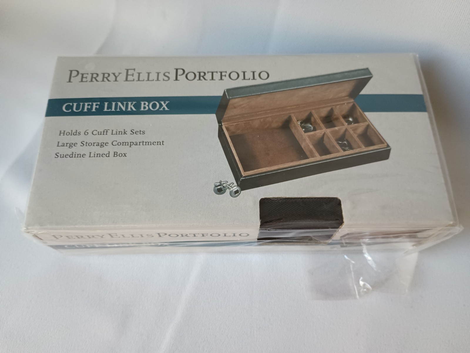 Perry Ellis Portfolio NEW Jewelry Ring Cufflink Felt Lined Storage Box Pinstripe