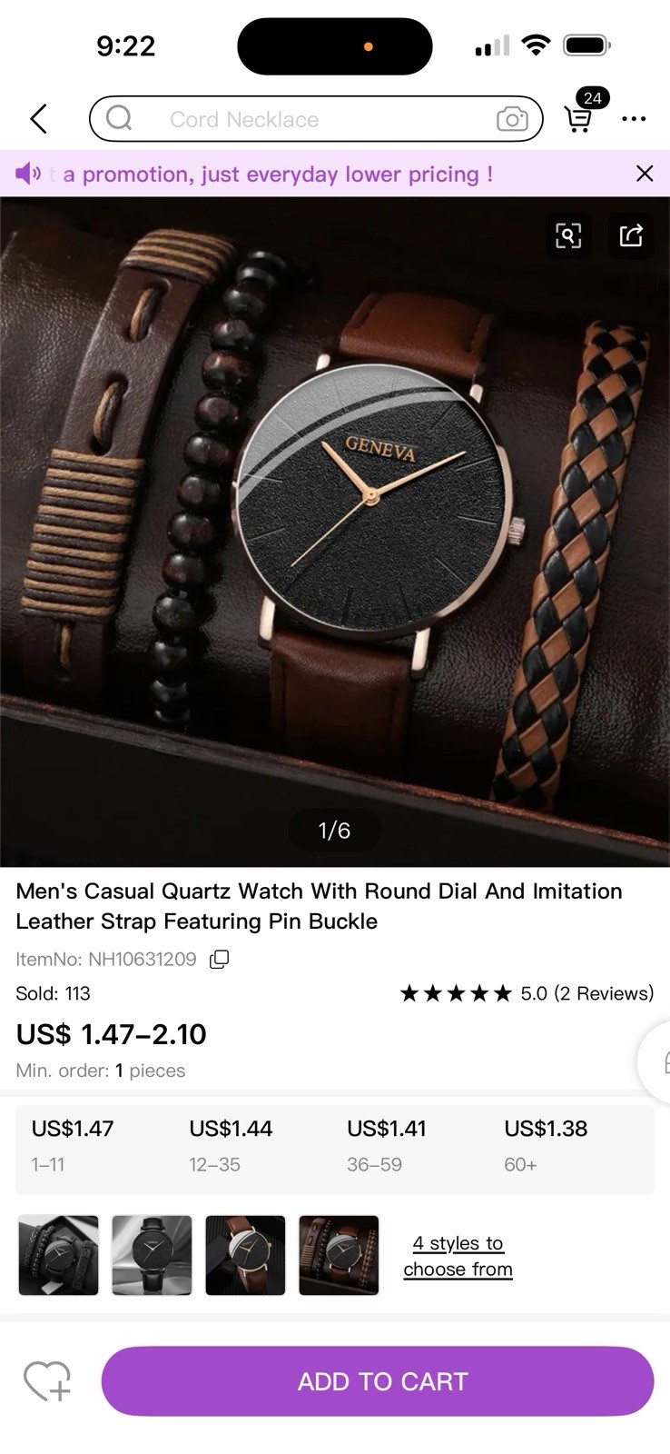 Geneva Men’s Casual Quartz Analog Watch Black Dial Brown Leather Strap Silver