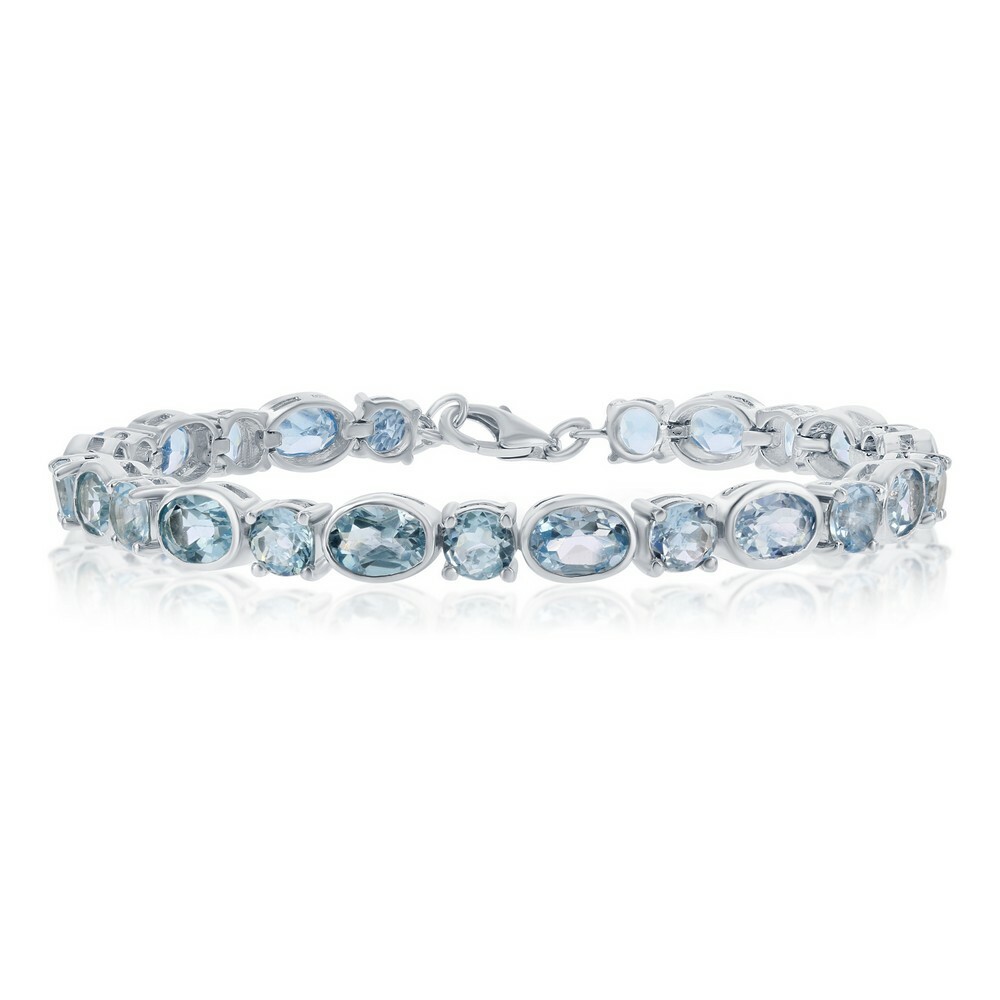 Sterling Silver Alternating 5mm Round & 7x5mm Oval 17.95cttw Blue Topaz Bracelet