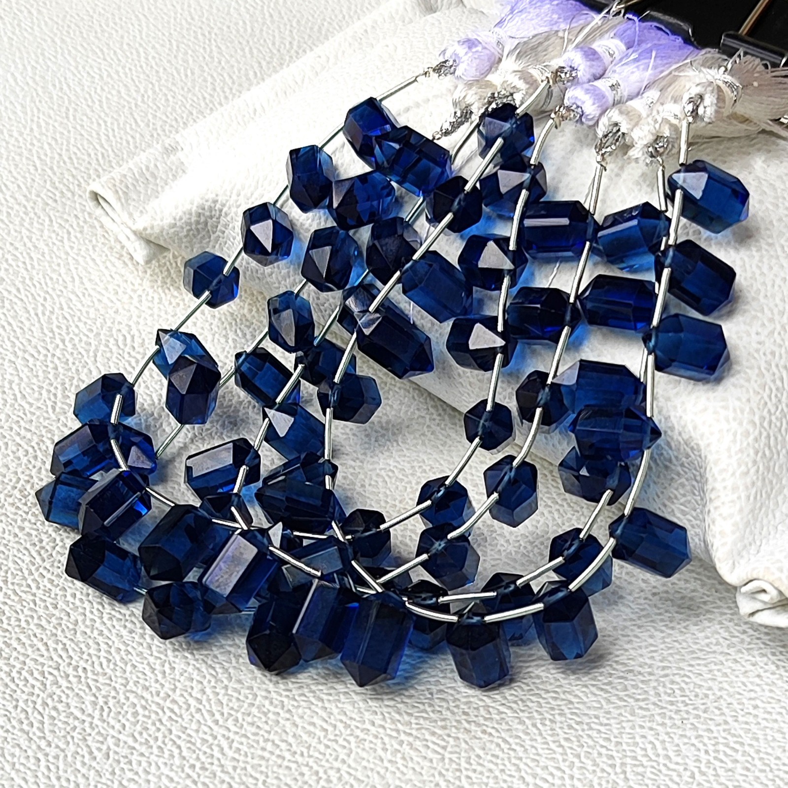 7.5″ London Blue Topaz Color Hydro Quartz 14×7 mm Faceted Crystal Point Beads