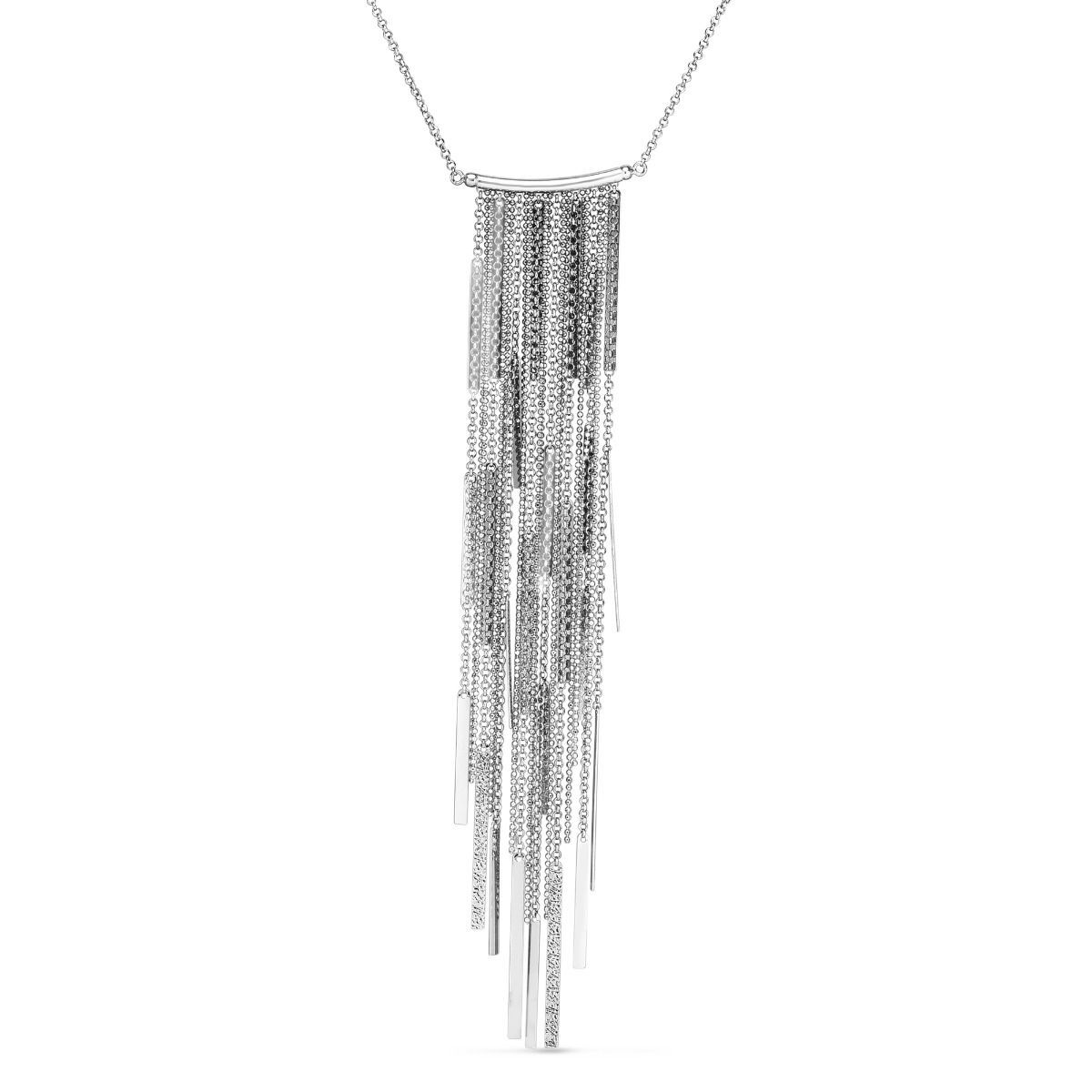 Sterling Silver 18″ Long Bar Fringe Necklace with Lobster Clasp Fine Jewelry