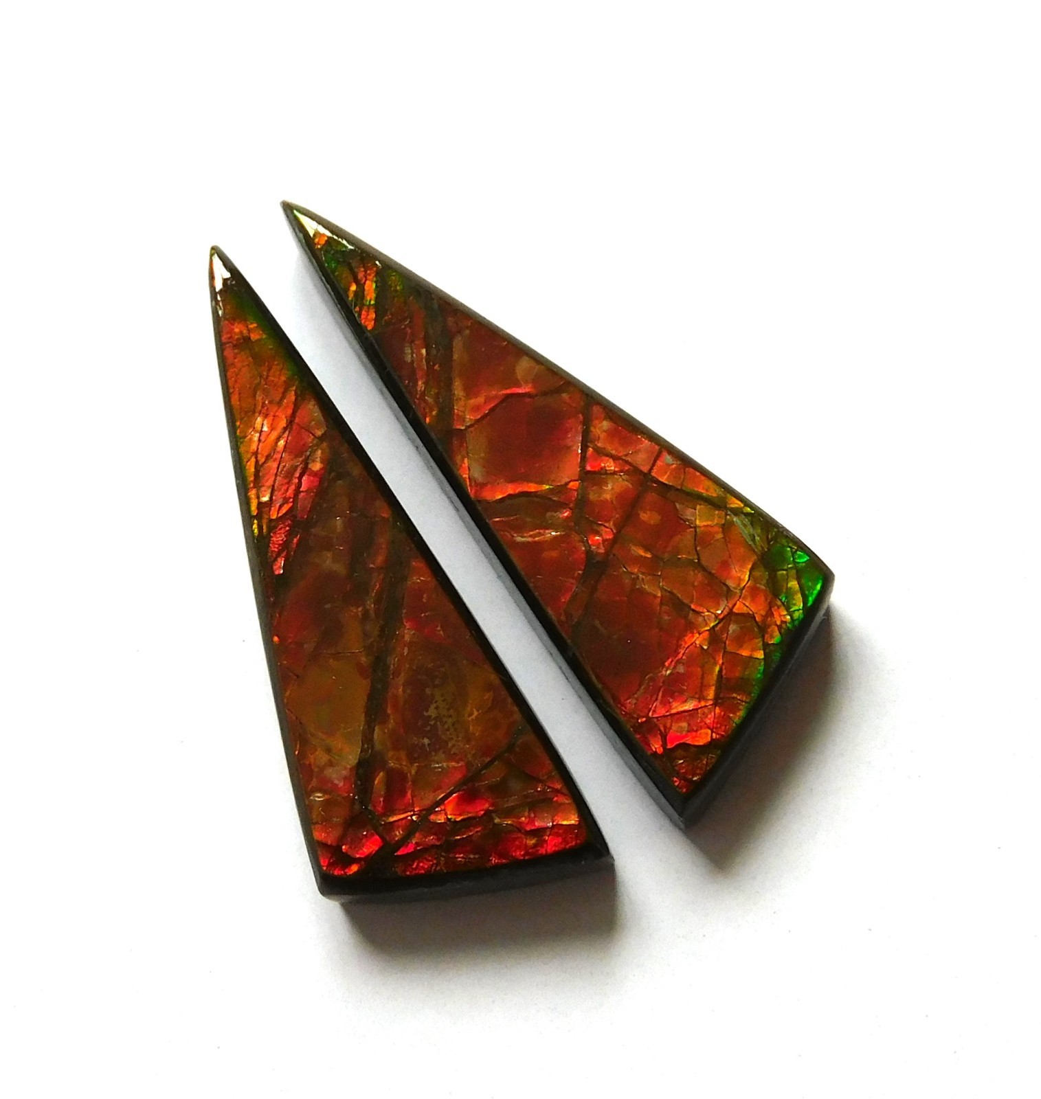22.20 Cts Natural Ammolite (28.7mmx10.2mm each) Loose Cabochon Match Pair CD14