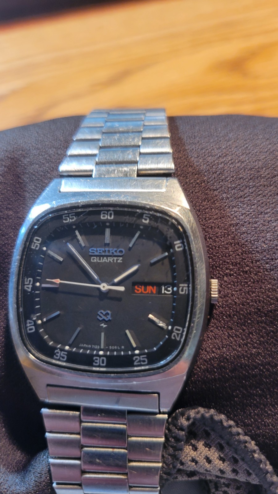 VintageSeiko Quartz Men’s Day/Date 35mm Black Dial Silver Steel Bracelet